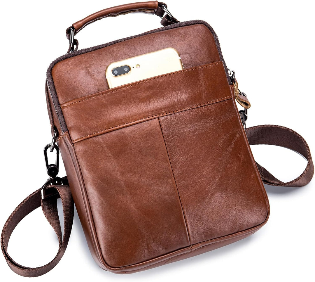 MANNUOSI Herren Schultertaschen business Freizeit Henkeltaschen echtleder vintage Handtaschen Einhei