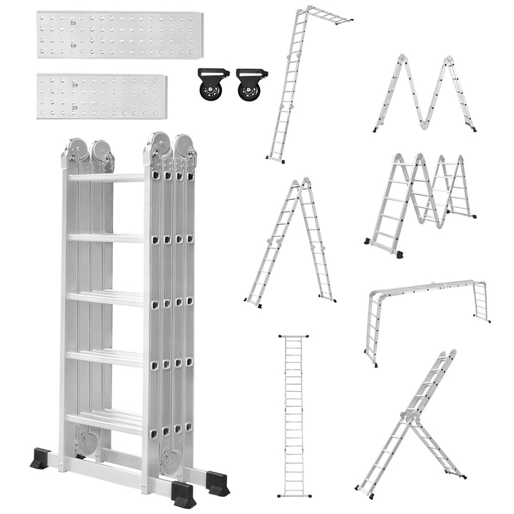 LZQ 4x5 Mehrzweckleiter 550cm 6 in 1 Alu Leiter Vielzweckleiter Klappleiter Haushaltsleiter Arbeitsl