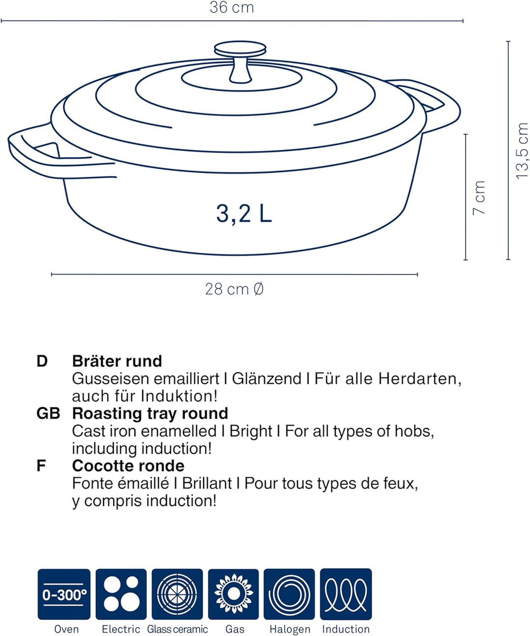 kela Bräter Calido, Ø 28 cm, 3,2 L, Gusseisen, hellgrau, rund, Allherdboden, emailliert, hitzebestän
