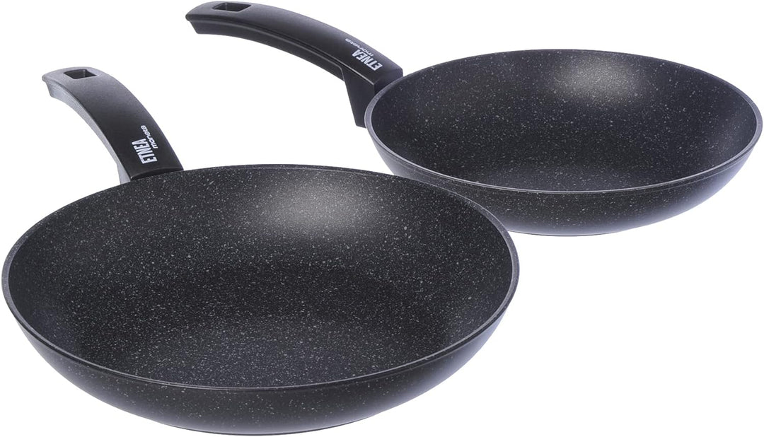 Moneta Etnea Bratpfannen Set 24-28, Aluminum, Schwarz - Stein Optik, 24-28cm Set 2 Stk Bratpfanne 24