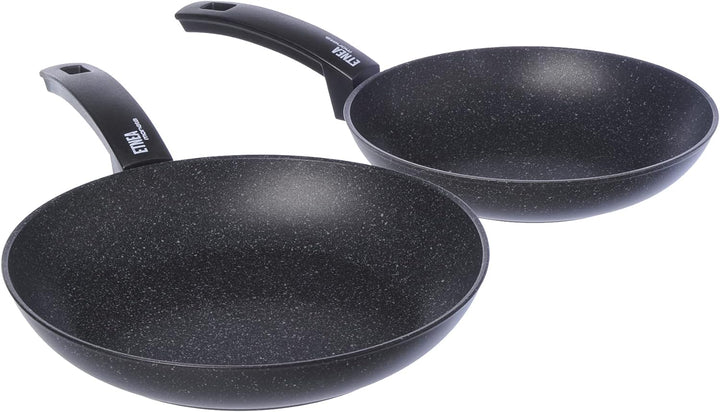 Moneta Etnea Bratpfannen Set 24-28, Aluminum, Schwarz - Stein Optik, 24-28cm Set 2 Stk Bratpfanne 24