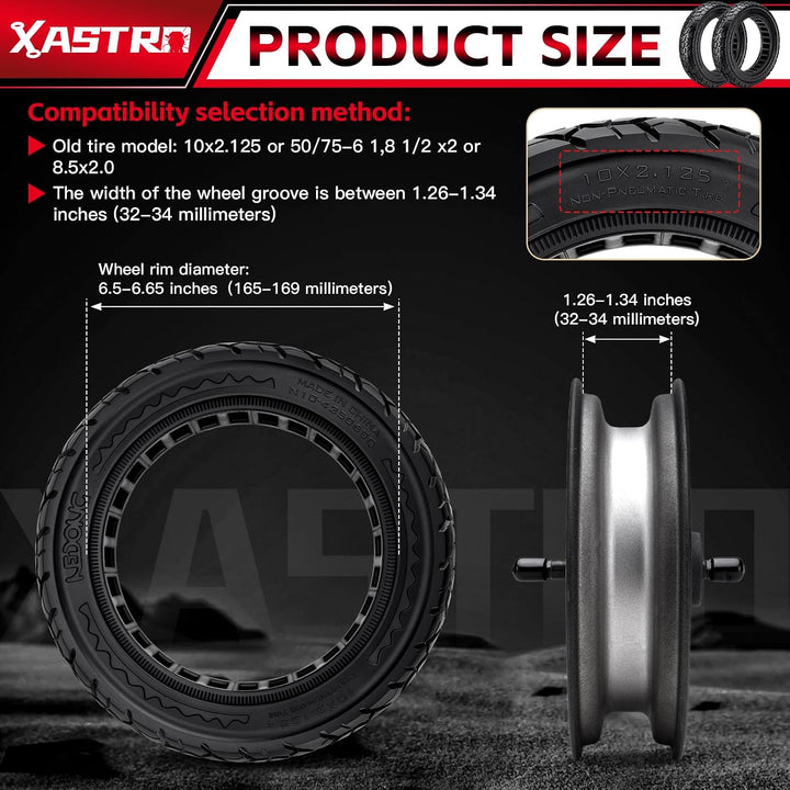 Xastro 2PCS 10X2.125 Reifen für Elektroroller 10x2.125 schlauchloser Reifen für Scooter 50/75-6.1 Sc