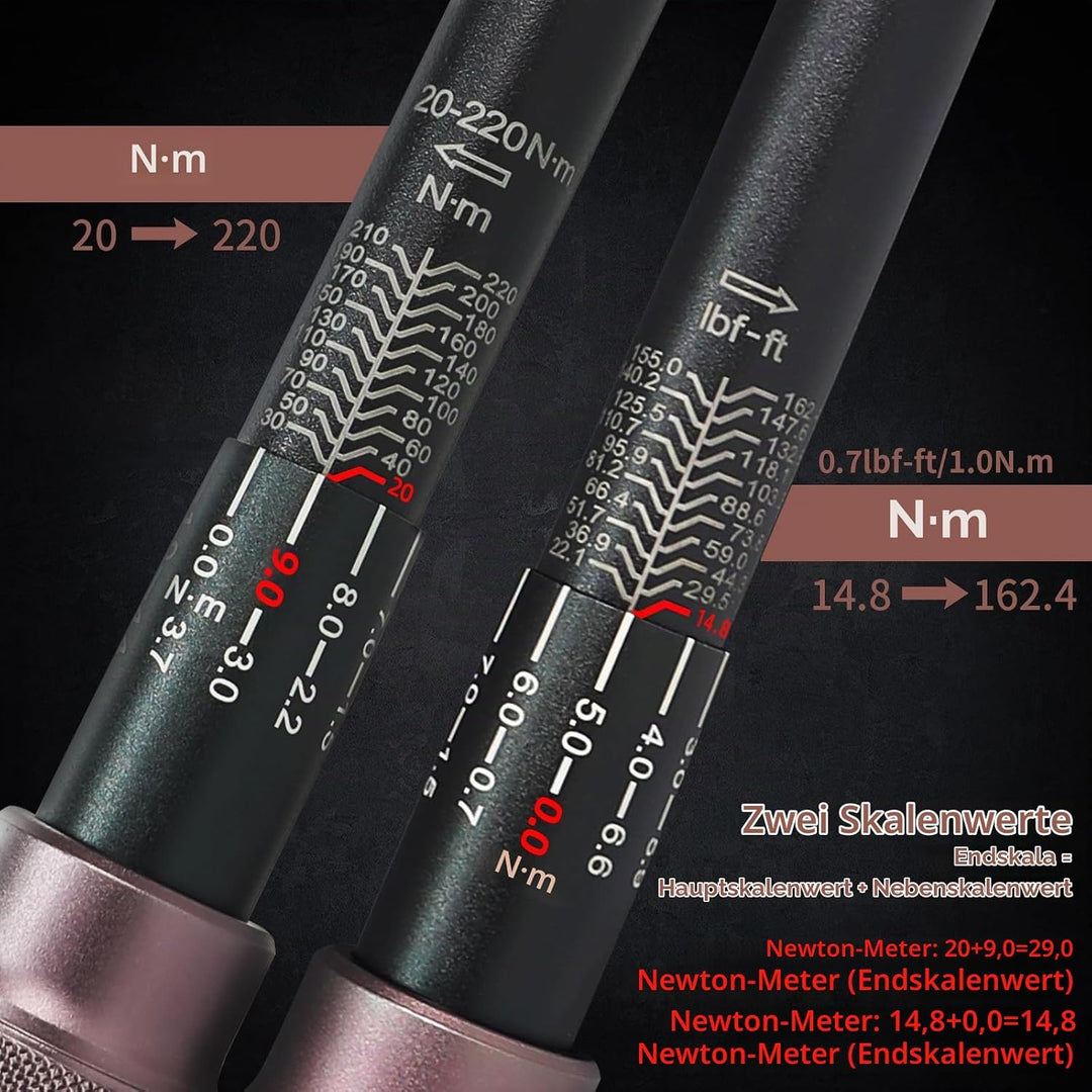 UYECOVE Drehmomentschlüssel 14Tlg 1/2 Zoll 20-220Nm (Brown) 1/2-Zoll 14 Stk. Set, 1/2-Zoll 14 Stk. S