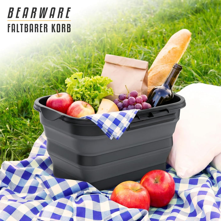 CSL - Faltbarer Picknickkorb mit Deckel und Griff – 8 Liter – Aufbewahrungsbehälter Camping Wandern