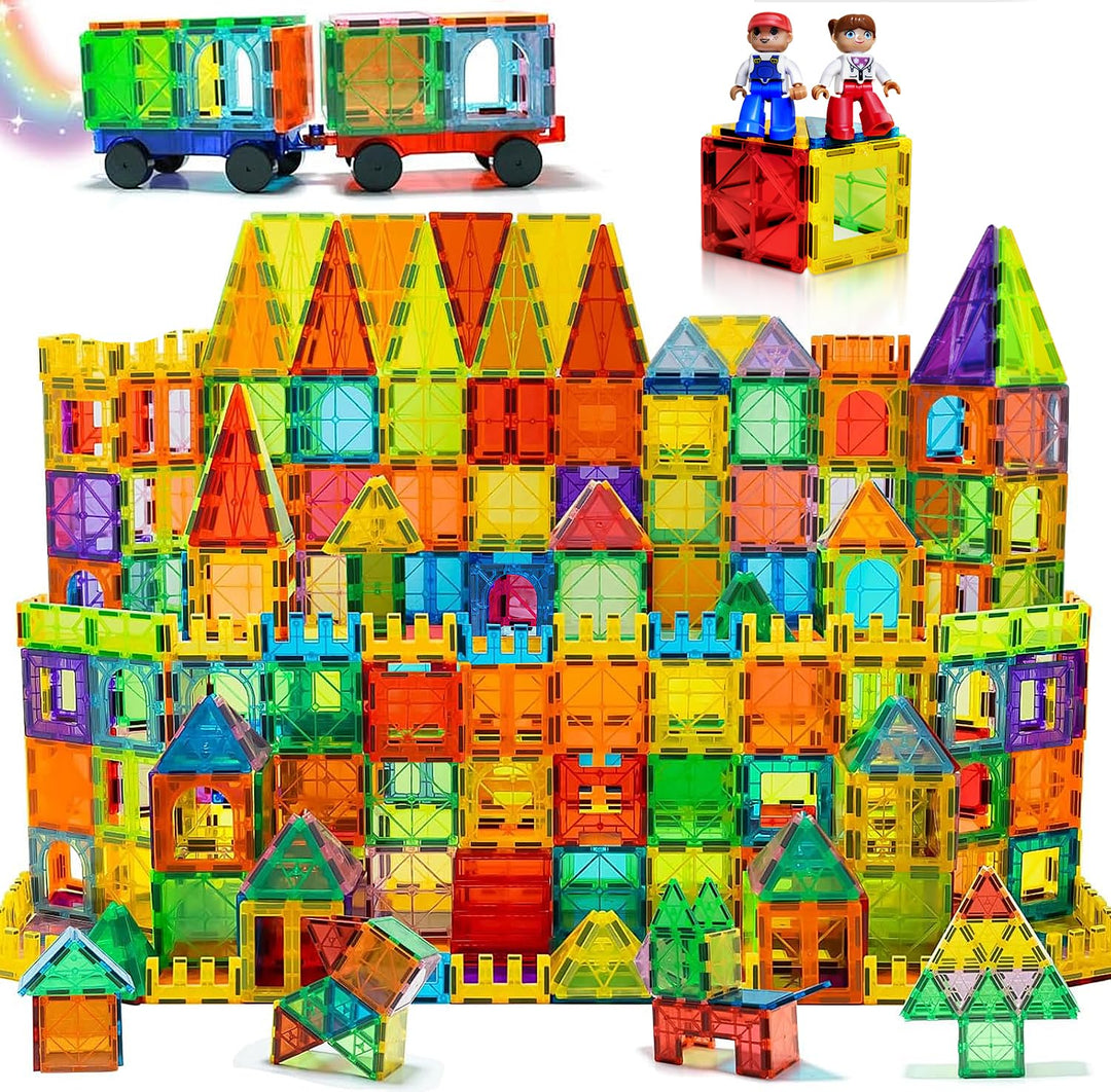 200pcs Magnetische Bausteine Spielzeug mit 2 Magnetfiguren und 2 Autos, Magnetbausteine für 3 4 5 6
