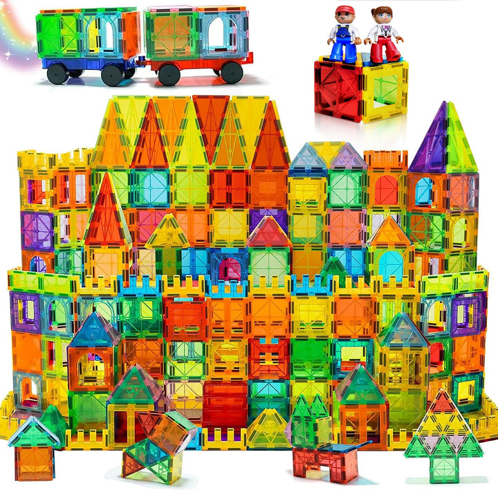 200pcs Magnetische Bausteine Spielzeug mit 2 Magnetfiguren und 2 Autos, Magnetbausteine für 3 4 5 6