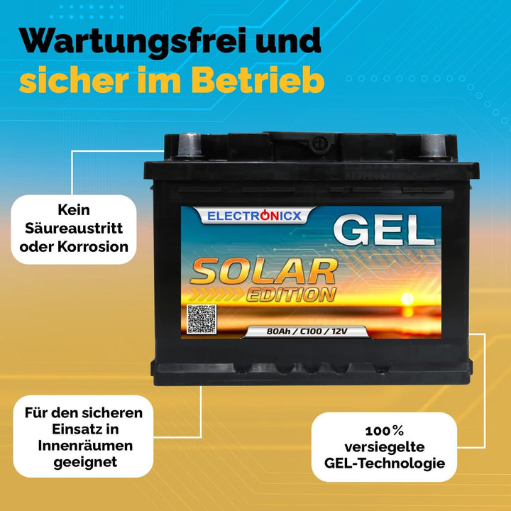 Electronicx GEL Versorgungsbatterie 12V 80Ah – GEL Batterie 12 Volt 80 Ah – Solar Batterie- Wohnmobi