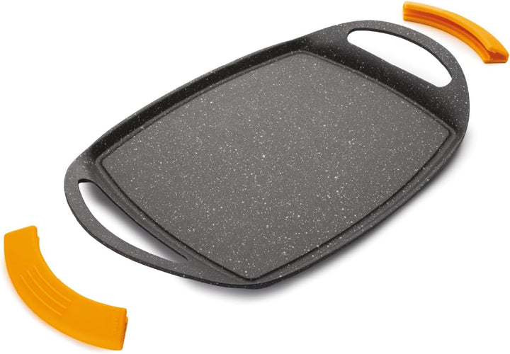 IBILI Grillplatte Basic Stone, Silikon, schwarz/orange, 28 cm 38 x 24.5 x 7 cm, 38 x 24.5 x 7 cm