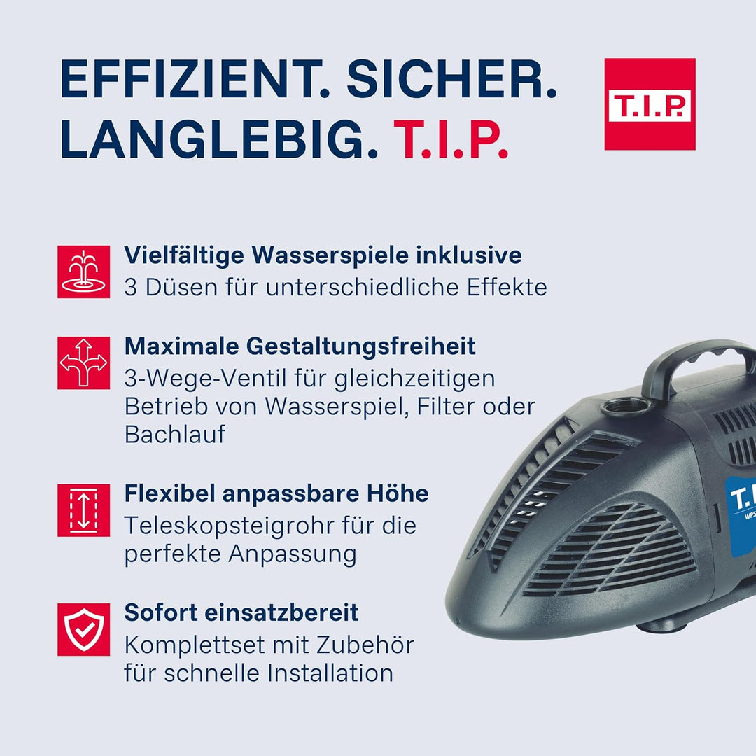 T.I.P. Teichpumpe - Wasserspielpumpe (10.000l Teichvolumen, 4.000l/h Fördermenge, 3,0m Förderhöhe, A