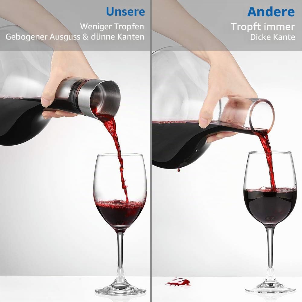 glastal Wein Dekanter Kristallglas Dekantierer mit Eingebautem Aerator Belüften und Filtern, Tropffr