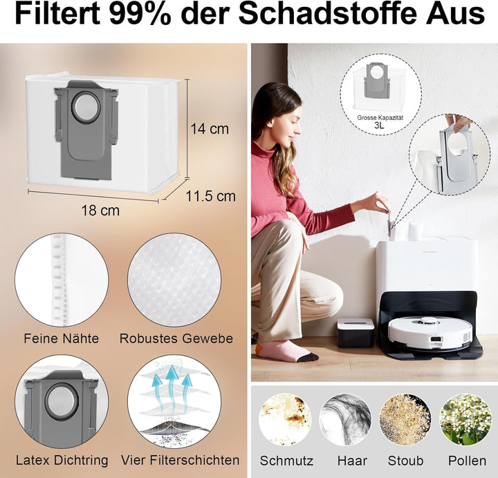 RUKHOOL Zubehör für Roborock S8 Pro UItra Ersatzteile Saugroboter Zubehörset mit 4 Staubbeutel, 2 Ha