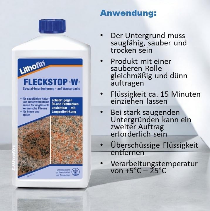 zbs24 Lithofin Fleckstop W Set lösemittelfreie Schutzimprägnierung für saugfähige Keramik, Betonwerk