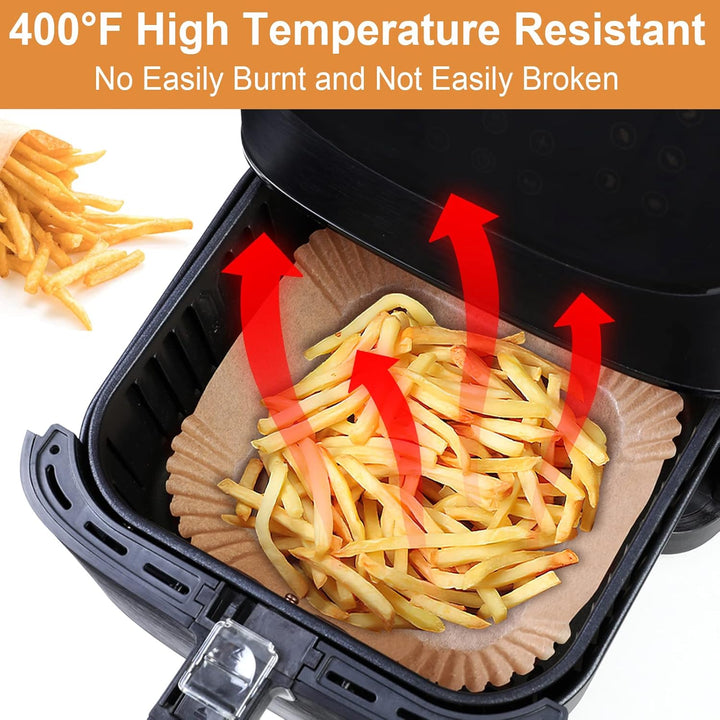 AiQInu Backpapier für Heissluftfritteuse, 200 Stück 16cm BPA-frei Airfryer Backpapier Eckig Wasserdi
