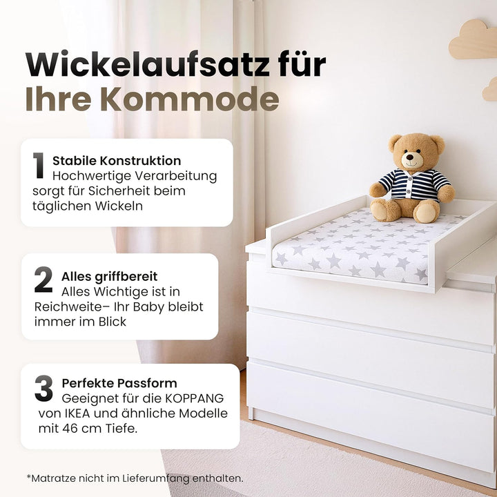 Wickelaufsatz für Koppang von IKEA, Wickeltischaufsatz für 46 cm Kommoden, Abnehmbar Wickelkommode a