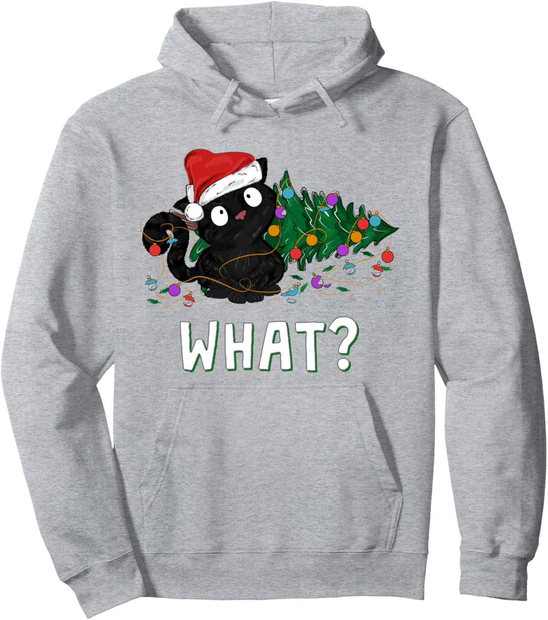Lustige schwarze Katze schiebt Weihnachtsbaum über Grafikdesign Pullover Hoodie