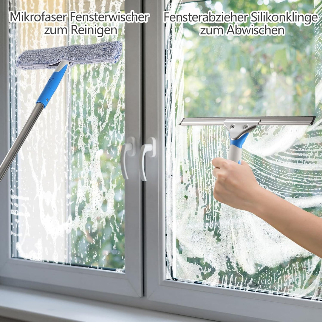 Mitclear Fensterreiniger Set mit Teleskopstiel(196cm), Fensterputzer mit Fensterwischer & Einwascher