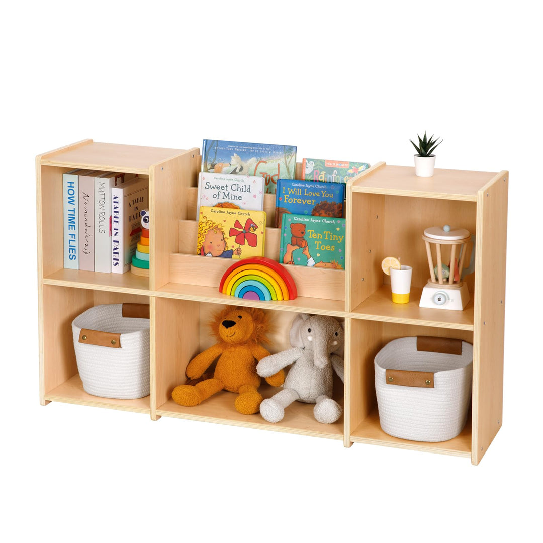 OOOK Montessori-Bücherregal und Spielzeugorganizer, 2-stufiges Horizontales Bücherregal, Spielzeugau