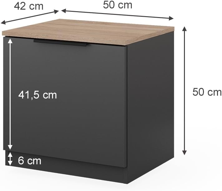 Vicco Nachttisch Betti, Anthrazit/Eiche, 50 x 50 cm 2er Set, 50 x 50 cm 2er Set