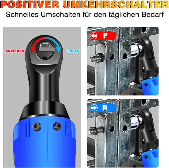 12V Akku Ratschenschlüsse 3/8 Zoll, 40Nm Elektrischer Ratschenschlüssel 2 x 1500mAh Akku, 7 Steckdos