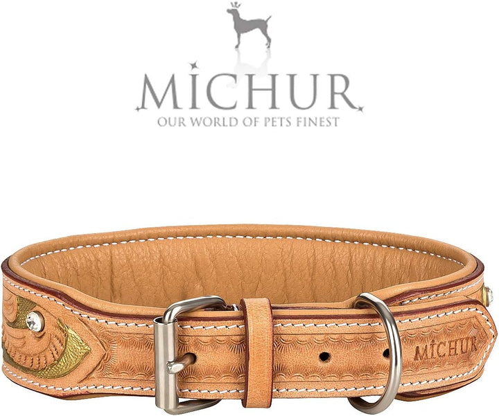 MICHUR GoldenEye Hundehalsband Leder, Lederhalsband Hund, Halsband, Leder, BEIGE, Caramel, Braun, Go