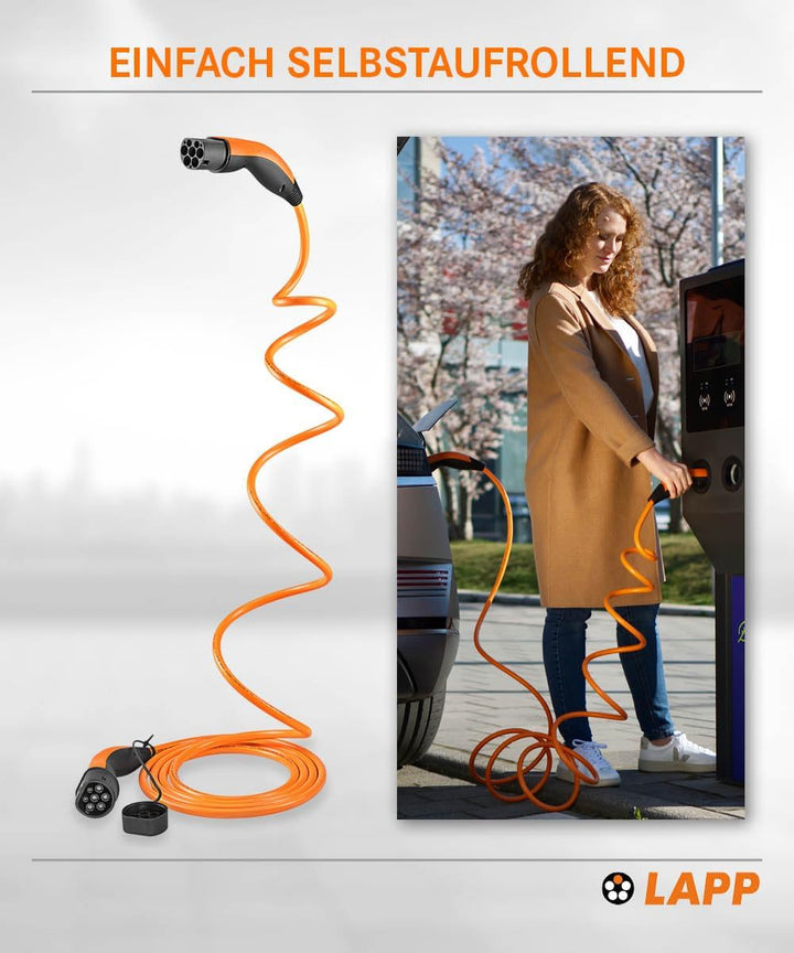 Lapp Mobility Helix Typ 2 Ladekabel 11 kW/Selbstaufrollend / 20 A / 3-Phasig/E-Auto Ladekabel/Mode 3