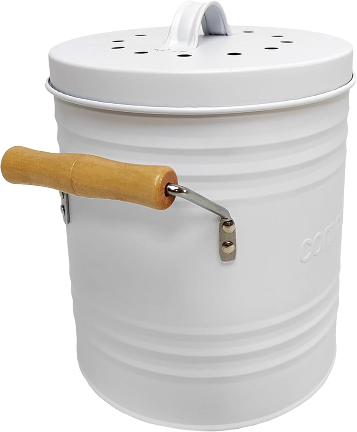 ME0025, Kompostbehälter aus Metall mit Deckel und Griffen, Elegantes Retro-Design, 4 Liter Fassungsv