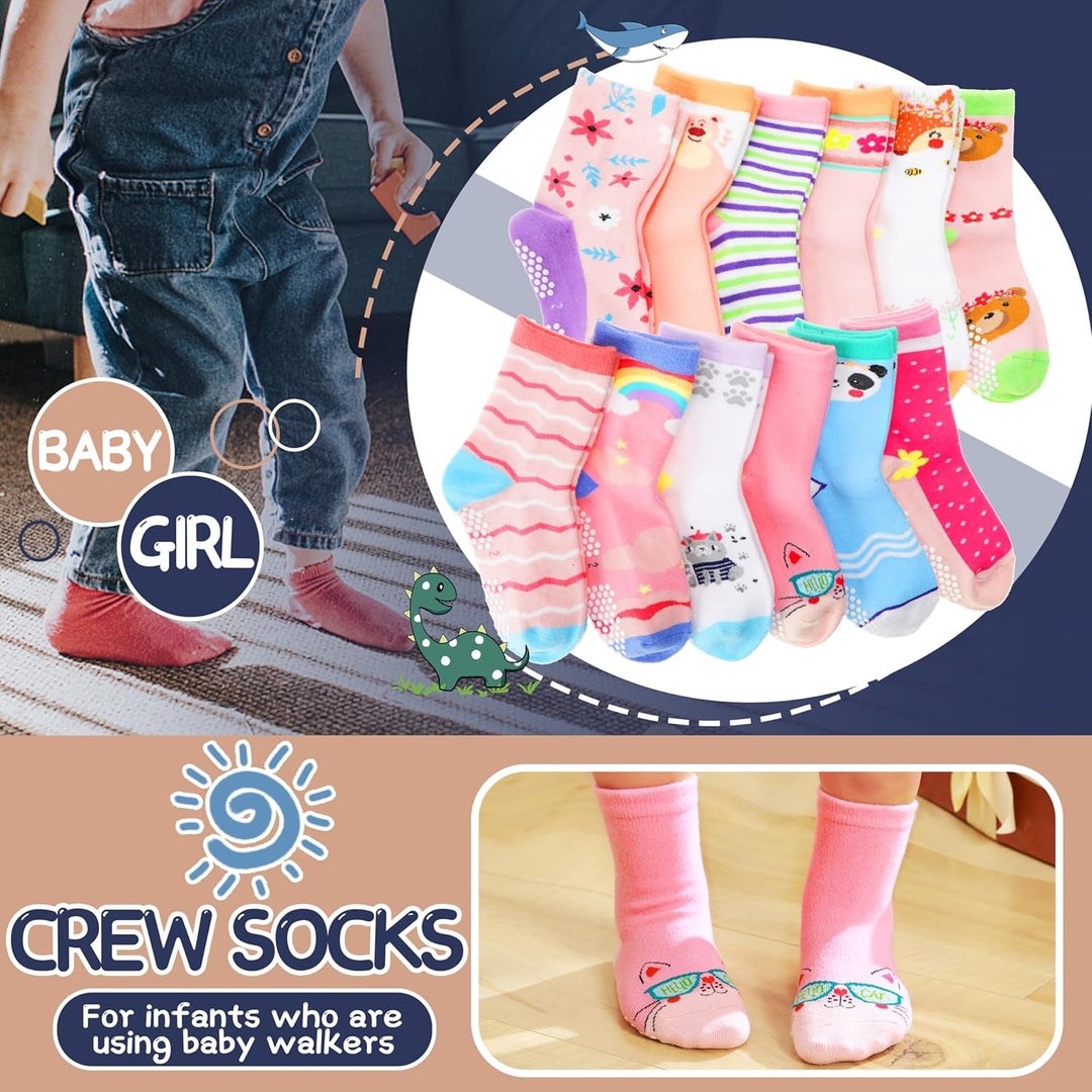 ANTSANG 12 Paare Stoppersocken Kinder Baby Mädchen Socken Anti Rutsch / Rutschfeste Socken Baumwolle