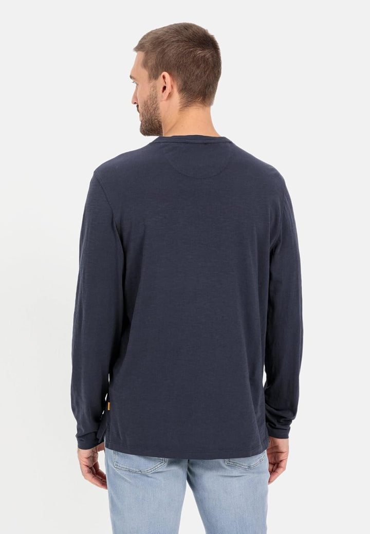 camel active Herren Langarm Henleyshirt aus Reiner Baumwolle XL Dunkelblau, XL Dunkelblau