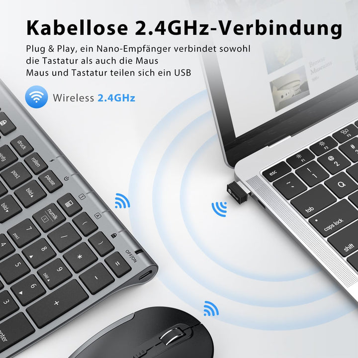 iClever 2.4G kabellose Tastatur und Maus Set, USB-C wiederaufladbar, Originalgrösse, schlanke, dünne