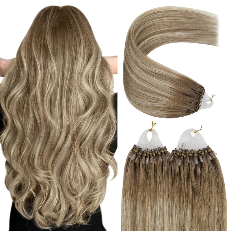 YoungSee Microring Extensions Echthaar 1g Ombre 35cm Microring Extensions Ombre Braun mit Blond Micr