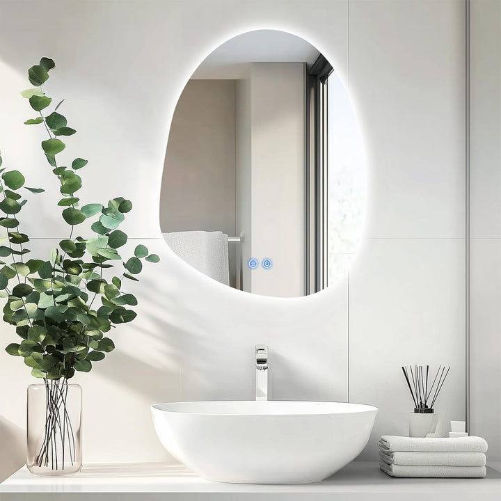 Spiegel Mit Beleuchtung, 80 X 55 cm Asymmetrischer Badspiegel Mit Beleuchtung Mit Touch-Schalter, Di