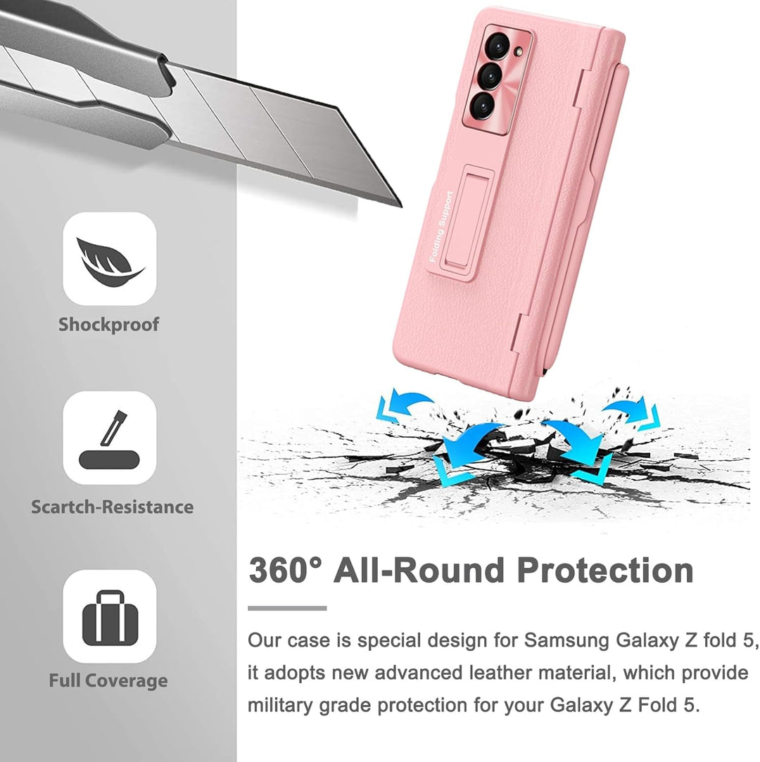 Miimall Lederhülle Kompatibel mit Samsung Galaxy Z Fold 5 Hülle mit S Pen + Stifthalter, Stossfest P