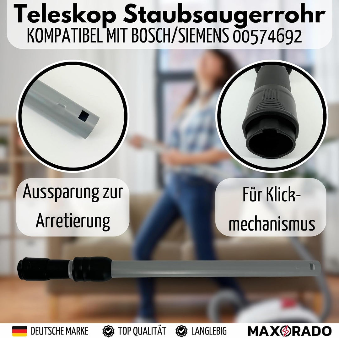 Teleskoprohr Verlängerungsrohr Ausziehbar kompatibel mit Ersatzteil für Bosch Siemens Staubsauger Ro