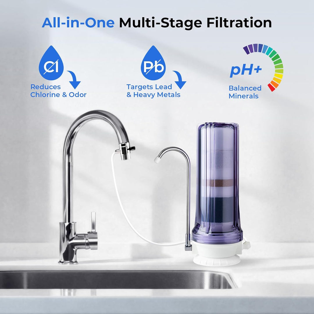 iSpring CT10-CL Mehrstufiges Aufsatzfiltersystem für Trinkwasser, Wasserfilter mit vielseitigem Wass
