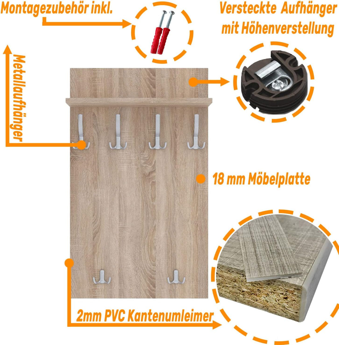 AKKE 120x60 | MAXI Garderobenpaneel Wandgarderobe Garderobe Wandpaneel Kleiderstange ALUMINIUM | SON