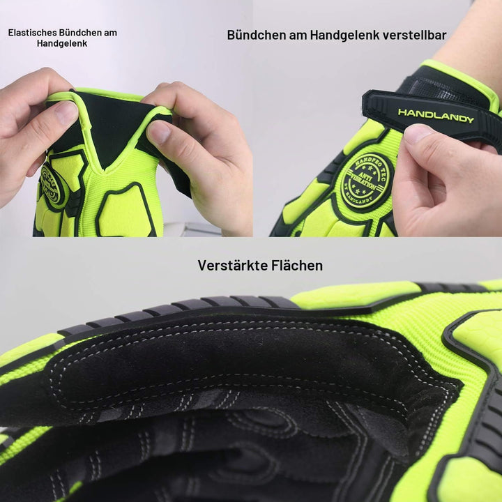 HLDD HANDLANDY Schwerlast Arbeitshandschuhe, SBR Polsterung, TPR Schutz Aufprallhandschuhe, Anti Vib