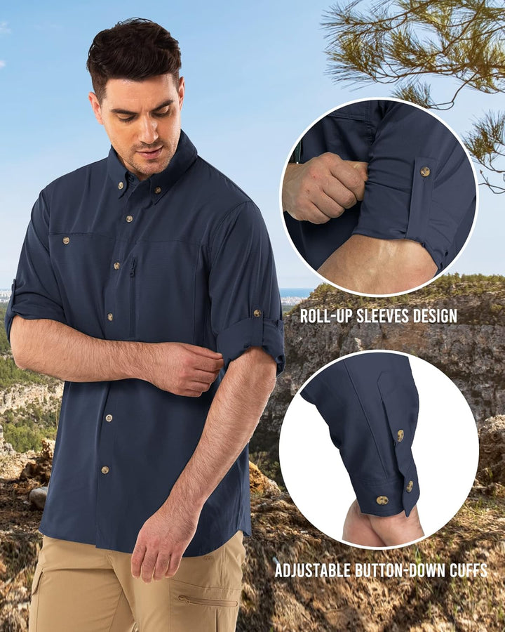 Herren Langarm Hemd Outdoor Hemd Männer Langarmhemd Schnelltrocknendes Leichtes Funktionshemd Atmung