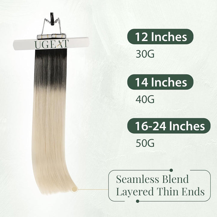 Ugeat Tape Extensions Echthaar Platinblond Ombre 40 cm Ombre Echthaar Extensions Tape Naturschwarz O