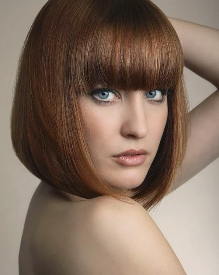 YEESHEDO Damen Braun Kurze Bob Gerade Haar Perücken mit Pony Hitzebeständige Synthetische Bunte Perü