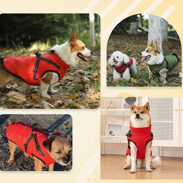 Hundemantel Wasserdicht mit Geschirr, Winter Warme Fleecejacke für Mittelgrosse und Grosse Hunde, Re