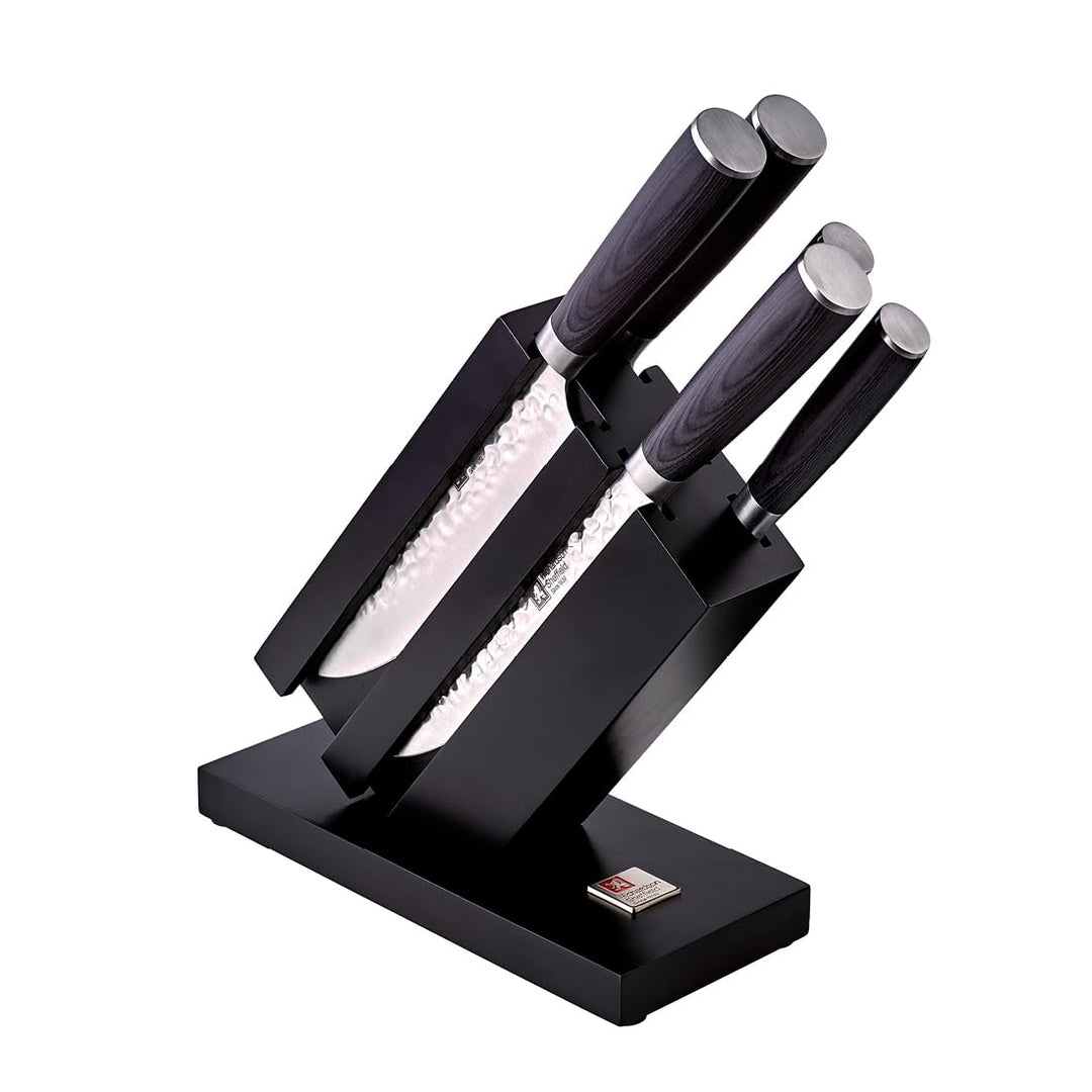 RICHARDSON SHEFFIELD Messerblock mit Messer Set, 5-teilig | Schwarzer Messer Block Bestückt, Pakkaho