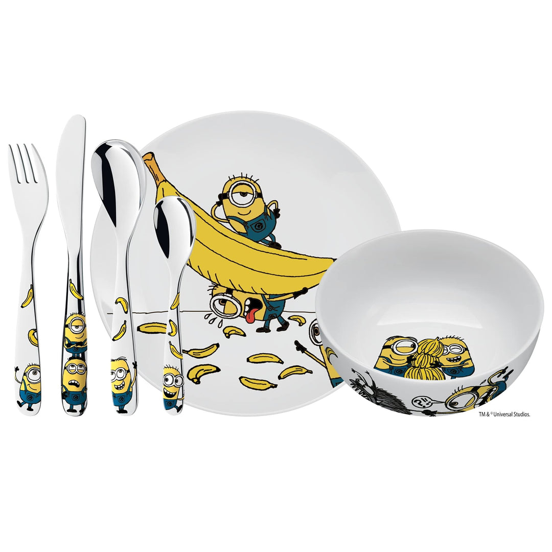 WMF Minions Kinder Geschirrset 6-teilig, Kindergeschirr mit Kinderbesteck Edelstahl, ab 3 Jahre, Cro