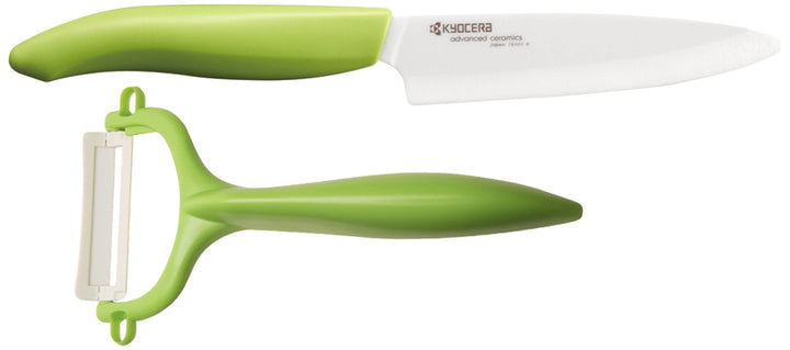 Kyocera GEN Colour Starterset, Obst-/Gemüsemesser (Klinge 11 cm) mit Schäler, grüner Griff Grün Star