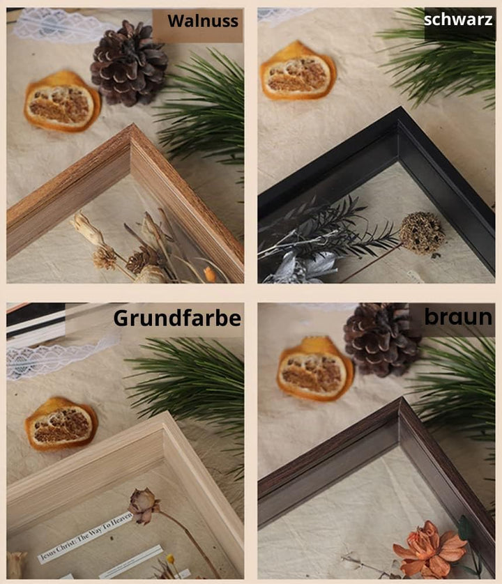 NatureMan Holzrahmen, getrocknete Blumen, dekorativer schwebender Bilderrahmen, doppelseitiges Glas,