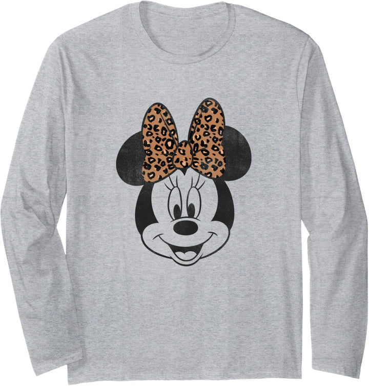 Disney Minnie Mouse Distressed Vintage Cheetah Print Bow Langarmshirt