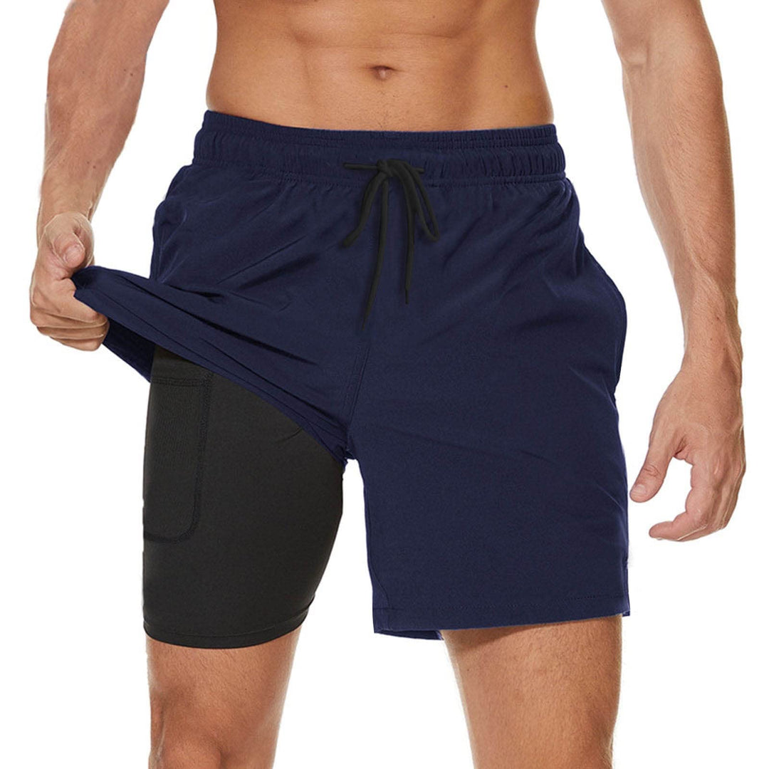 JustSun Sporthose Herren kurz Schnelltrocknend Badehose mit Reissverschlusstasche M Dunkelblau, M Du