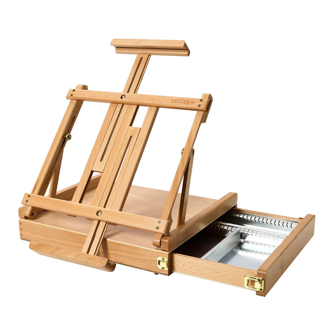 MEEDEN Skizzenkasten Tischstaffelei mit Metallschublade - Verstellbare Staffelei &amp; Skizzenbox aus ma