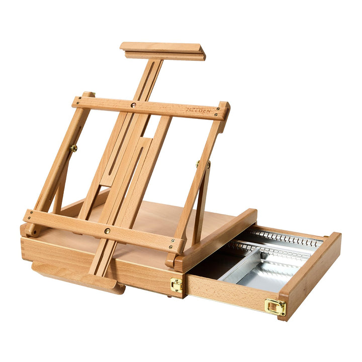 MEEDEN Skizzenkasten Tischstaffelei mit Metallschublade - Verstellbare Staffelei &amp; Skizzenbox aus ma