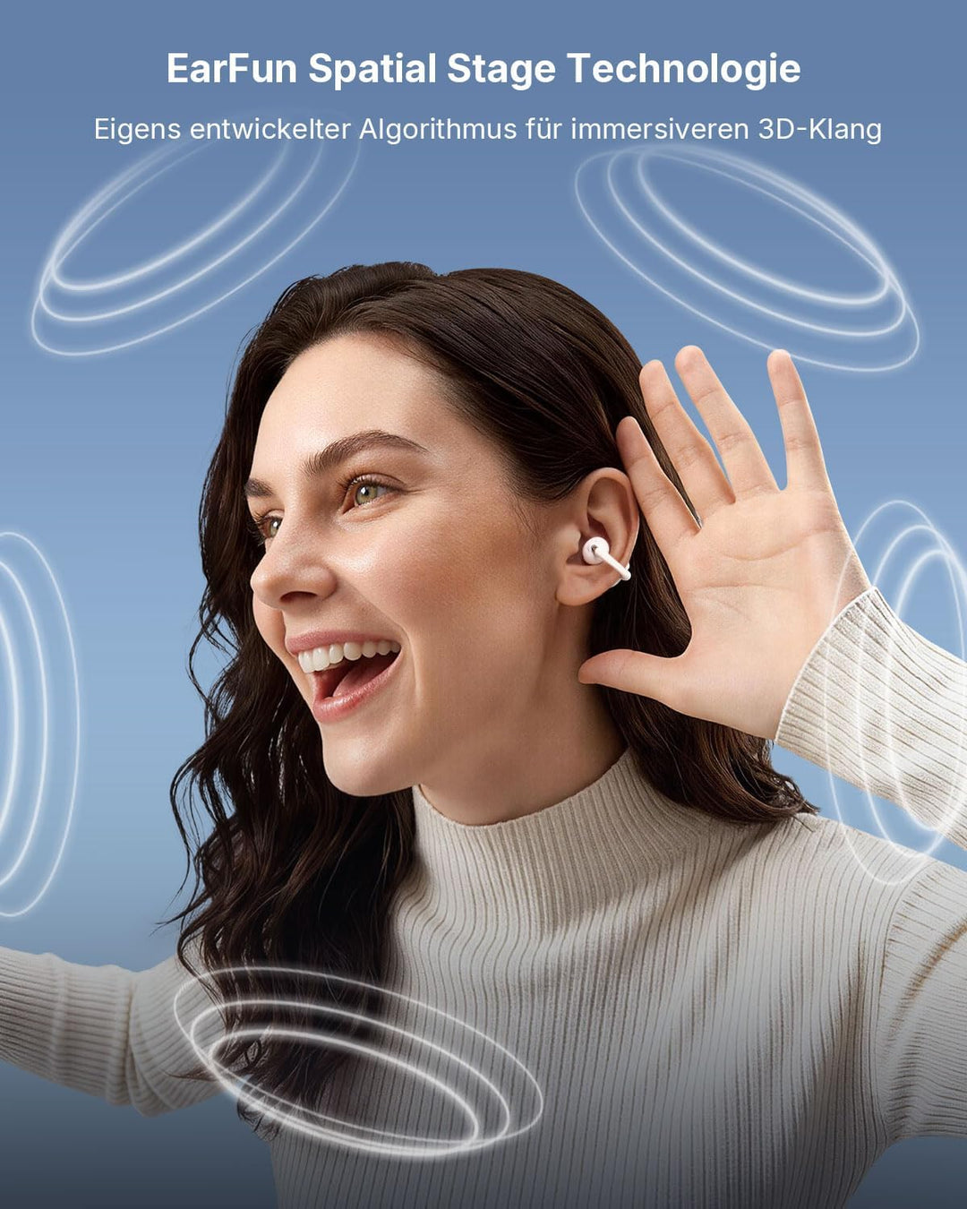 EarFun Clip 2 Open Ear Kopfhörer, Bluetooth Clip On Earbuds, Komfortabel und stabil, 12 mm Titanium-