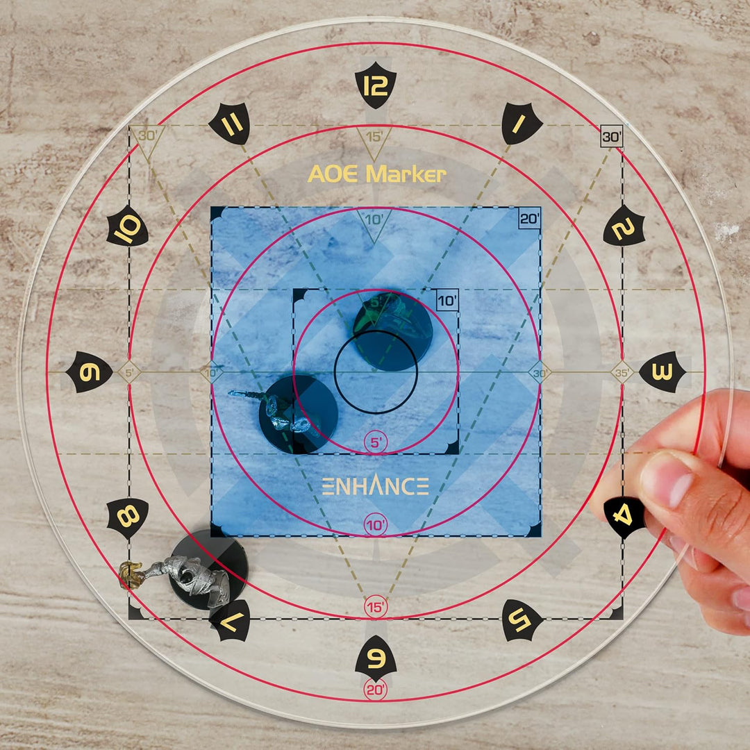 ENHANCE Spell AOE Damage Marker für Tabletop-RPG-Spiele - D & D-Wirkungsbereichsvorlage Bestimmt die